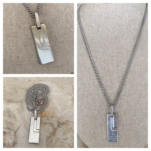 Gucci 925 Sterling Silver “G” Pendant & Heavy Sterling Silver 20” Curb Chain - Picture 1 of 10